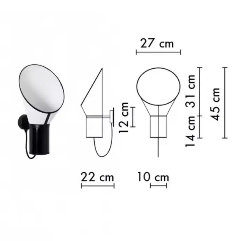 Measurement chart of a wall-mounted lamp with dimensions labeled.