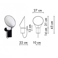 Measurement chart of a wall-mounted lamp with dimensions labeled.