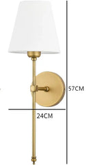 Brushed Gold Metal Farmhouse Wall Sconce with White Fabric Shade