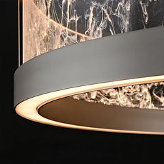 Modern Ring Pendant Light with Cracked Glass and Brushed Metal Finish