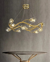 Gold Wavy Branch Crystal Chandelier with Cascading Lights