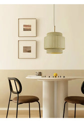 Tiered Fluted Ceramic Drum Pendant Light with Warm Inner Glow
