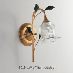 Gold Flower Wall Sconce Clear Glass Shade