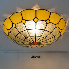 Blue Stained Glass Scalloped Semi-Flush Ceiling Light