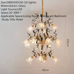 Gold Floral Glass Chandelier Multi-Arm Pendant Light
