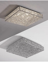 Square crystal ceiling light fixture on a gray background