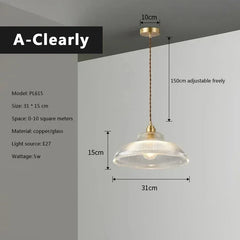 Glass Dome Pendant Light Polished Copper Hanging Illumination