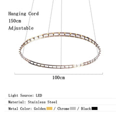 Chandelier with dimensions and material details on a white background