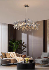 Polished Chrome Rectangular Crystal Chandelier Hanging Ceiling Light