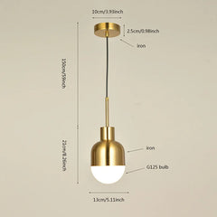 Gold Metal Dome Pendant Light with Frosted Glass Shade