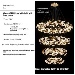 Gold Leaf Ring Pendant Light with White Accents Fixture