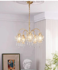 Gold Crystal Teardrop Chandelier Hanging Pendant Light