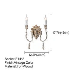 Decorative wall sconce with dimensions and specifications on a white background