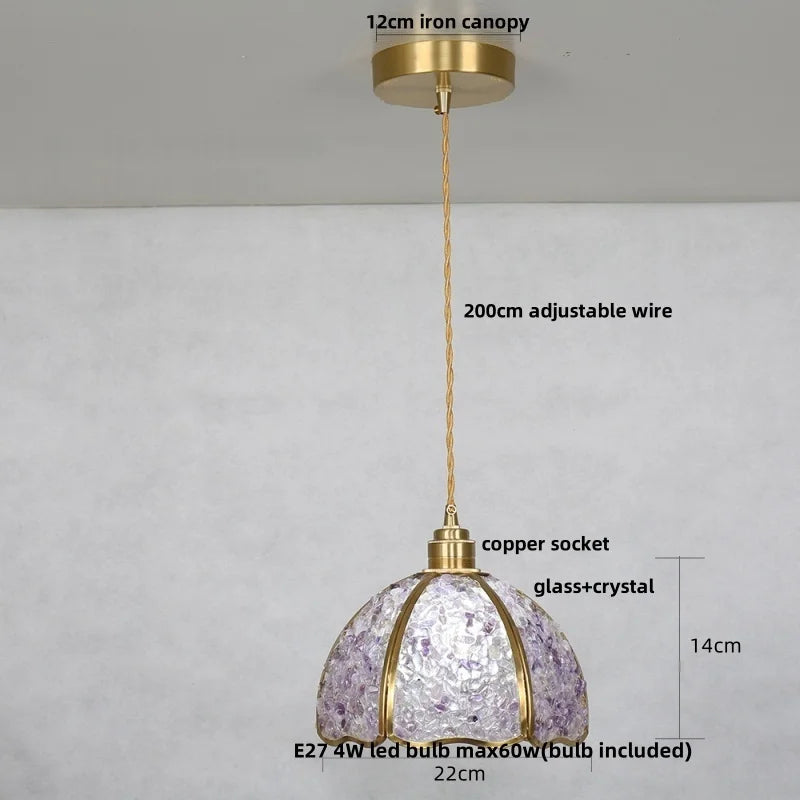 Pendant light with labeled parts on a gray background