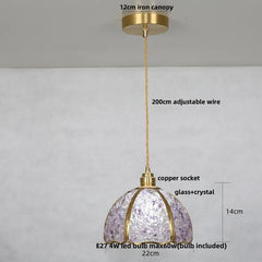 Pendant light with labeled parts on a gray background
