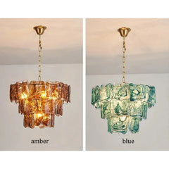 Gold Tiered Glass Chandelier Hanging Pendant Light