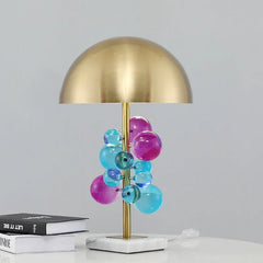 Gold Crystal Globe Cluster Table Lamp with Marble Base