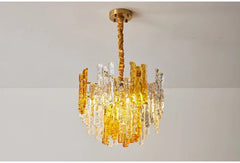 Glass Tube Chandelier with Amber and Clear Accents