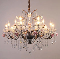 Gold Floral Ceramic Rose Bud Semi-Flush Chandelier