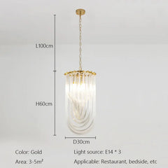 Gold Chain Pendant Light with Clear U-Shaped Glass Tubes
