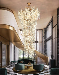 Gold Finish Crystal Waterfall Chandelier with Cascading Petal Accents