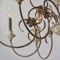 Distressed Wood Candle Chandelier with Floral Accents