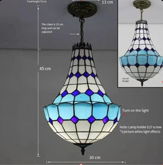 Stained Glass Bell Pendant Light with Gold Finish Metal Frame