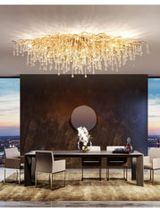 Gold Branch Crystal Droplet Chandelier Light with Metal Frame
