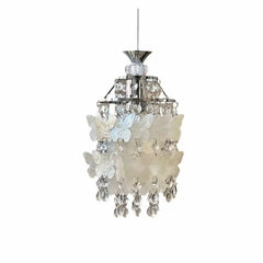 Chrome Butterfly & Crystal Tiered Pendant Light Fixture