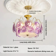 Gold Metal Frame Amethyst Glass Disc Semi-Flush Mount Chandelier