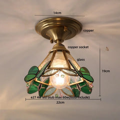 Ceiling light fixture with butterfly design, labeled parts, and dimensions on a neutral background.