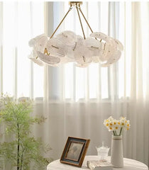 Woven Gold Pendant Light with Clear Petal Accents