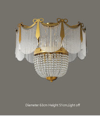 Gold Crystal Tiered Flush Mount Chandelier with Draped Beaded Strands