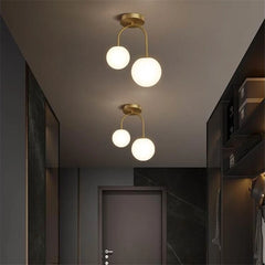 Gold Arch Dual Globe Semi-Flush Mount Ceiling Light Fixture
