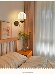 Wood and Brass Arm Wall Sconce with Frosted Glass Shade