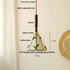 Detailed diagram of a pendant light with labeled parts on a beige background