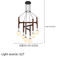 Modern Multi-Arm Wood and Glass Chandelier
