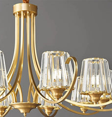 Gold Floral Crystal Chandelier with Fluted Glass Shades