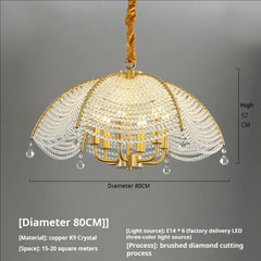 Gold Crystal Fan Shape Chandelier Hanging Pendant Light