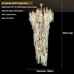 Copper Crystal Branch Chandelier for High Ceilings