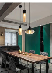 Glass Industrial Style Pendant Light with Ribbed Shade