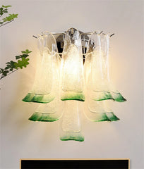 Chrome Finish Petal Glass Sconce with Pink Frosted Bell Shades