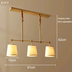 Polished Copper Ring Chandelier with Fabric Shades