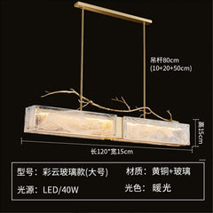 Brushed Gold Branch Glass Rectangular Pendant Light