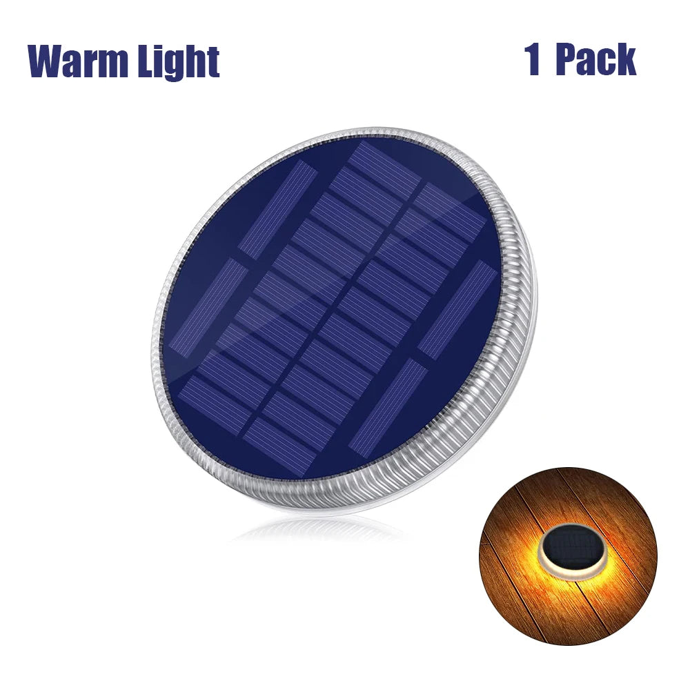 Solar panel light with warm light feature and '1 Pack' text on a white background