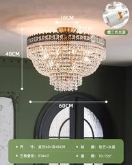 Tiered Crystal Chandelier with Ornate Metal Frame