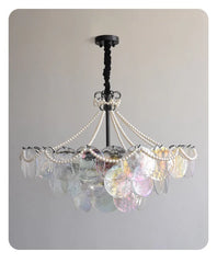 Iridescent Glass Petal Chandelier with Pearl Garland Accents