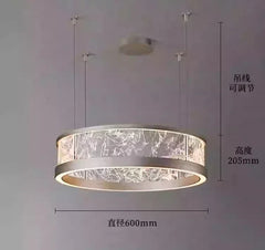 Modern Ring Pendant Light with Cracked Glass and Brushed Metal Finish