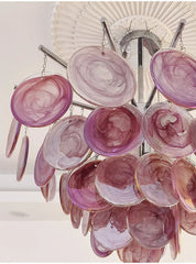 Glass Disc Chandelier Modern Pendant Light Brass or Chrome Finish