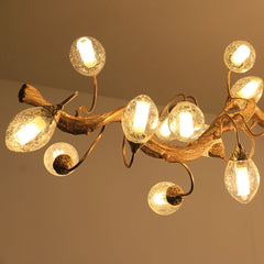 Gold Branch Chandelier with Crystal Fruit Glass Shades and Metal Frame